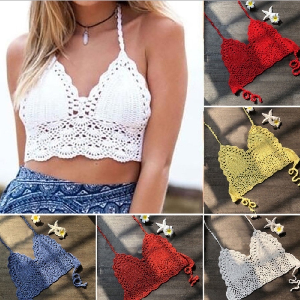 White Handmade Crochet Halter Backless top